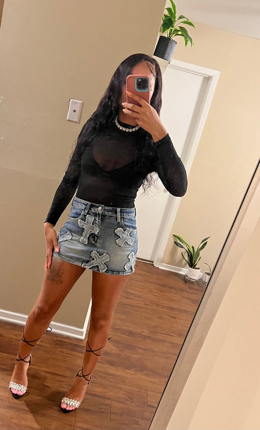 Cross Your Mind Denim Skirt
